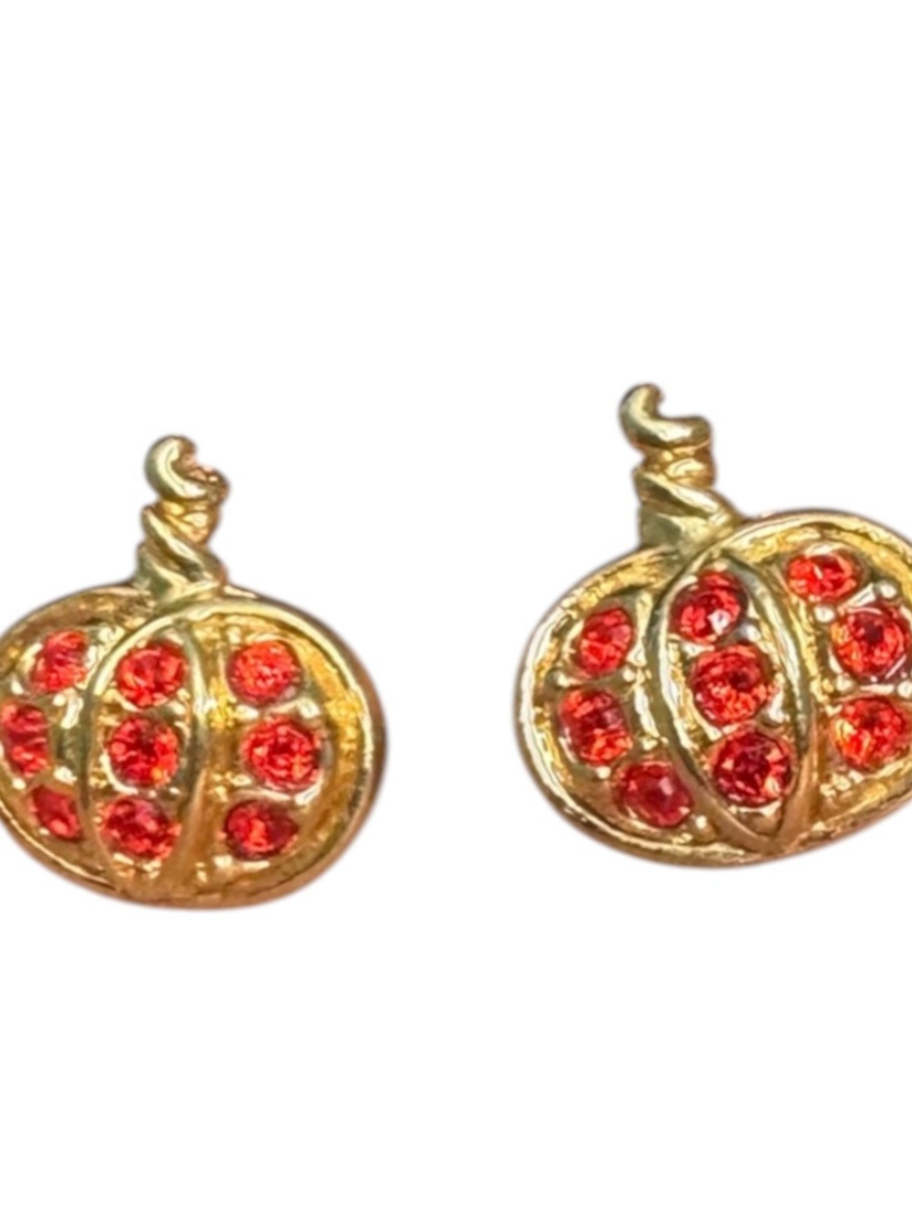 Avon Gold-Tone Pumpkin Stud Earrings with Red Crystals